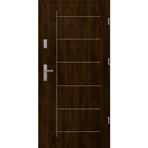 Stahl-Nebeneingangstür AluDoor 55mm T41 Nussbaum dunkel